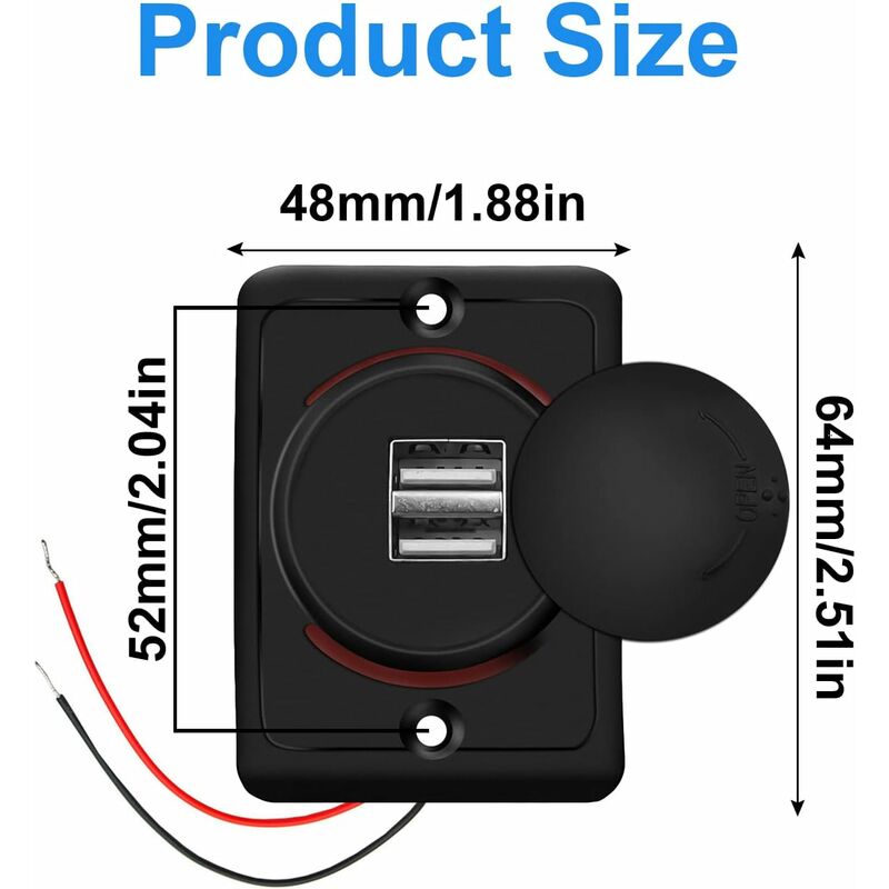 Car Usb Charger, 3.1A 12V/24V Usb Control Panel, Dual Port Charger Power Socket, 2 Port Adapter, For Car, Marine, Rv,