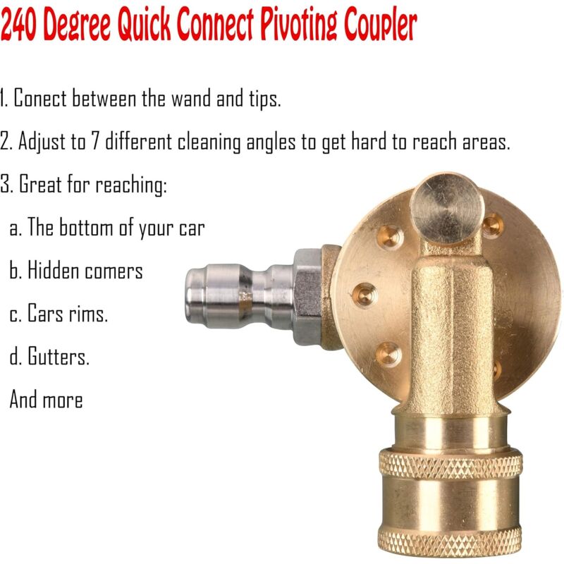 DAily Swivel Coupler Tool For Pressure Washer Tips Gutter Cleaner Attachment 1/4 Inch Quick Disconnect 240 Degree 4500