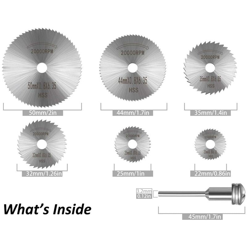 6 pcs Hss Saw Blades Set With 1Pc 1/8" Shank Extension ROd, Cutting Wheel Set For ROtary Tools