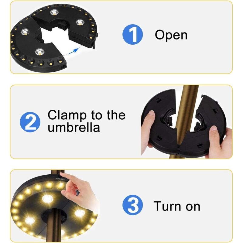 Patio Umbrella Light Warm White, 3 Brightness Modes, 28 LED Lights At 200 Lumens, 4 Aa Batteries Operated, For Patio