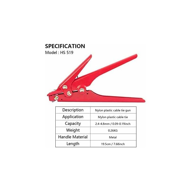 Hs-519 Cable Tie Gun, Cable Tie Tool, Portable Wire Pliers Quick Bundling Hand Tool For 2.4-9.0Mm² Nylon Cable Ties