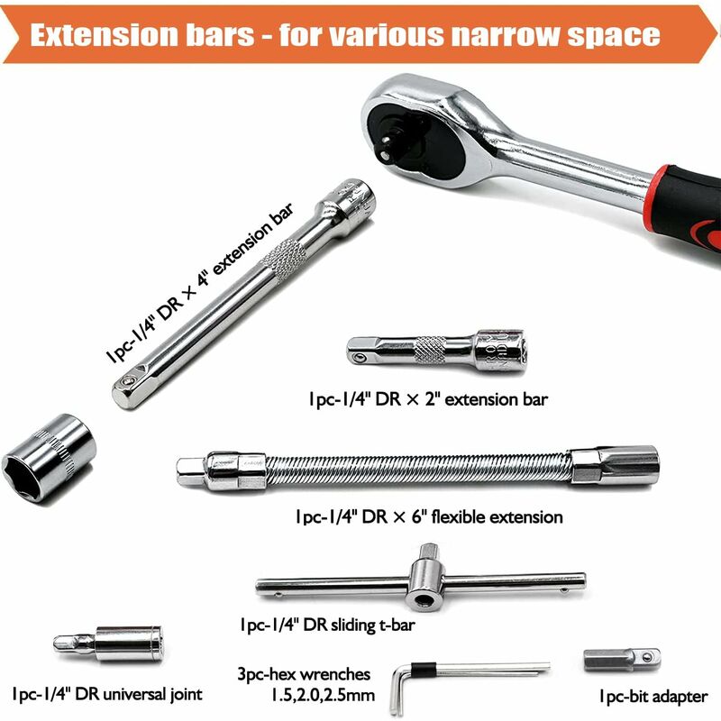 46 pcs Socket Set Chrome Vanadium 1/4" Adapter Set Socket Set For Car Diy