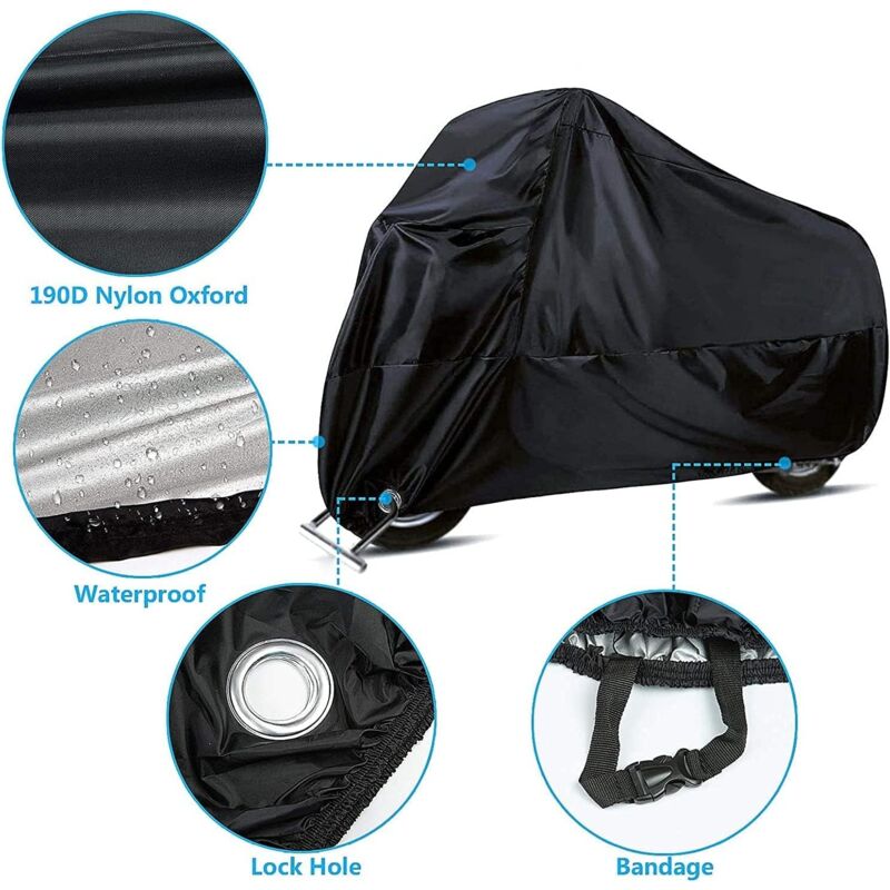 Motorcycle Cover, 190T Waterproof Motorcycle Covers With Lock Holes, Uv Protection Dust Covers For Indoor And Outdoor