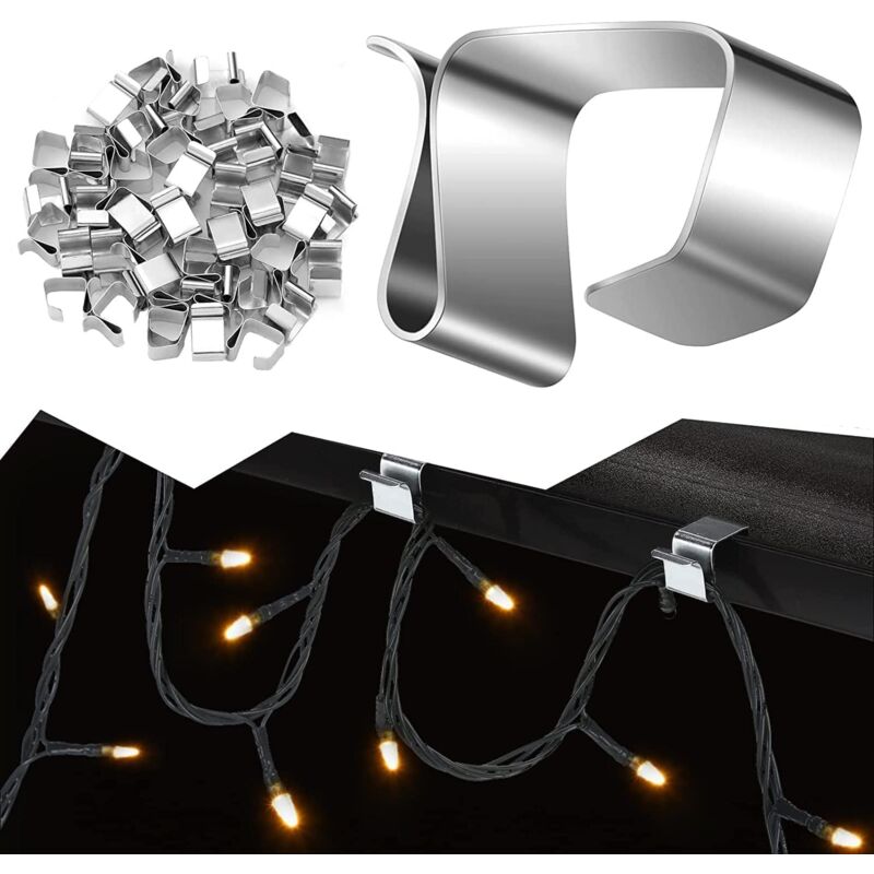 100 pcs Christmas Light Hook,Cable Clips,Outdoor ROof Gutter Hooks,Christmas Lights Gutter Hooks Galvanized Holiday
