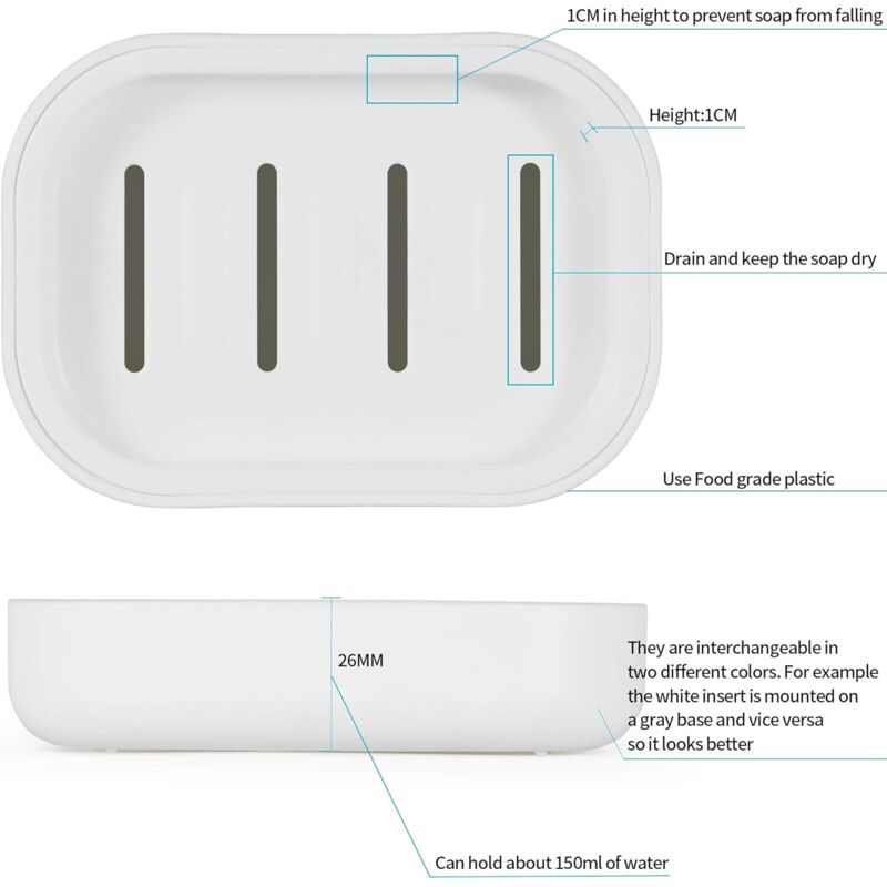 Bathroom Soap Dishes. Strong Drainage. Keep Soap Dry. Easy To Clean Soap Holder (White)