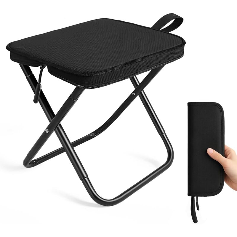 Folding Stool, Lightweight Steel Folding Camping Stool - 120Kg Load Capacity, Fishing, Garden, Camping, Beach &amp; Travel