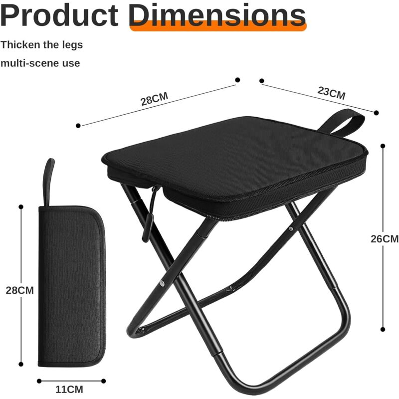 Folding Stool, Lightweight Steel Folding Camping Stool - 120Kg Load Capacity, Fishing, Garden, Camping, Beach & Travel