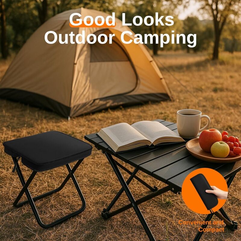 Folding Stool, Lightweight Steel Folding Camping Stool - 120Kg Load Capacity, Fishing, Garden, Camping, Beach & Travel