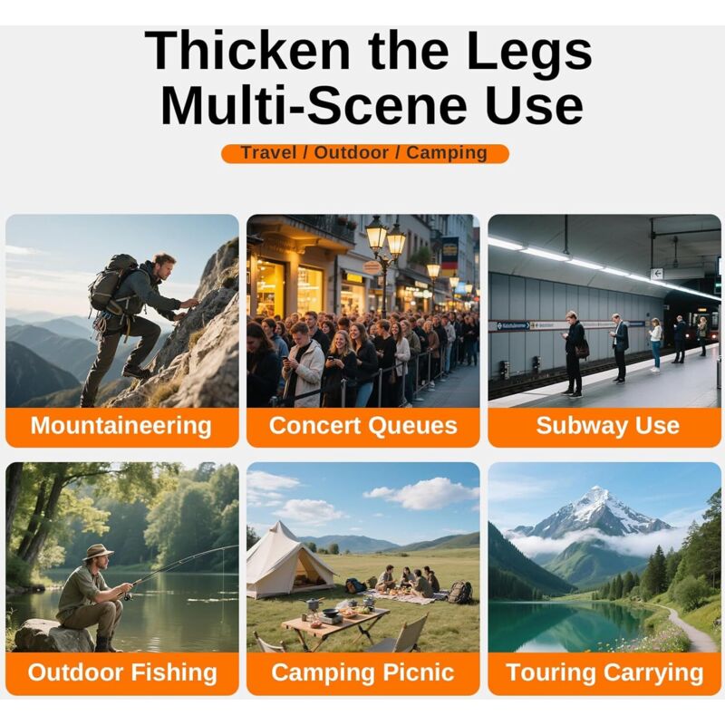 Folding Stool, Lightweight Steel Folding Camping Stool - 120Kg Load Capacity, Fishing, Garden, Camping, Beach & Travel