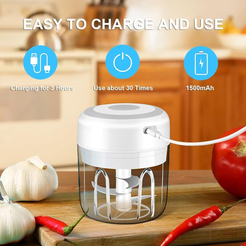 Cordless Electric Food Chopper, Mini Food Processor, 250Ml, Easy To Clean And Replace, Durable Electric Blender For