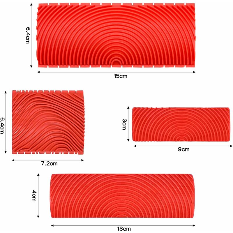 4 Pieces Wood Graining Tool, Wood Effect Grain For Decoration - Red，Rubber Wood Graining Tool Wood Effect Grain For