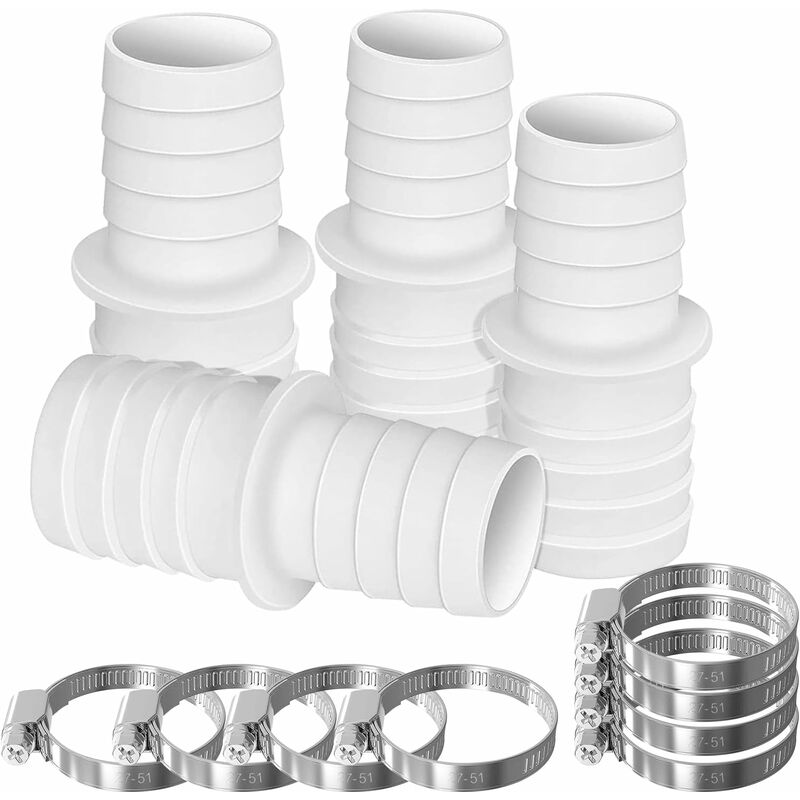 4 X Hose Connectors, Swimming Pool Hose Adapter Set With 8 Hose Adapter Clamps (32Mm To 38Mm Diameter)