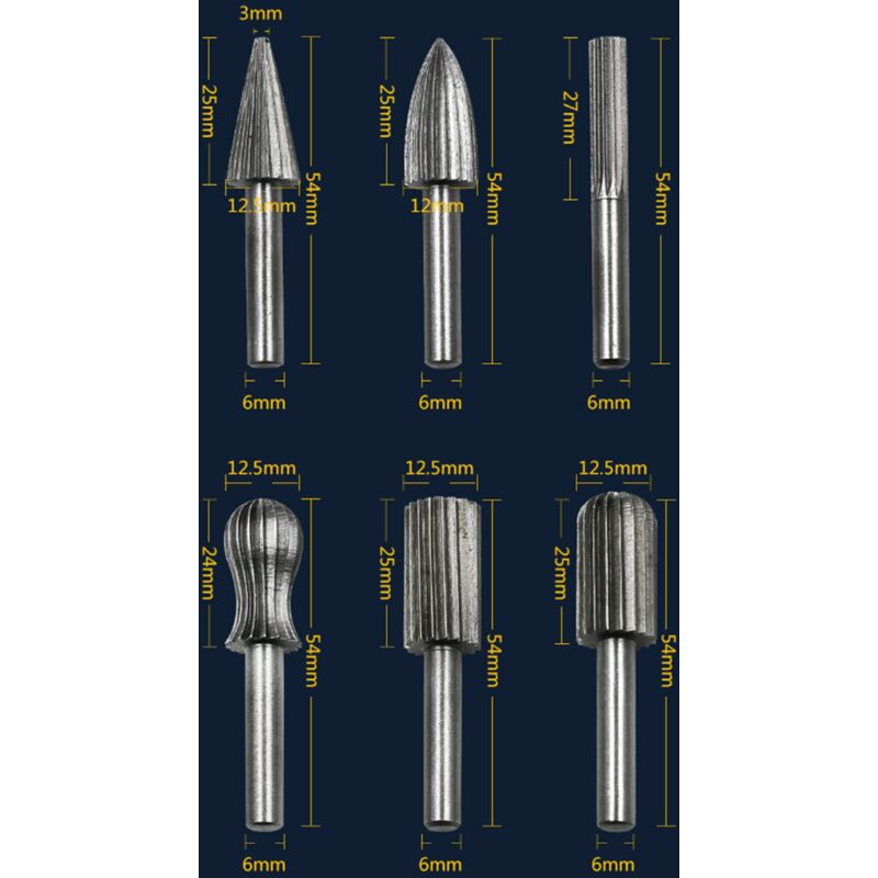 6 pcs Double Cut Tungsten ROtary Burr Set 6Mm Shank Tungsten Files Filing/Engraving/Grinding Bits For ROtary Tools