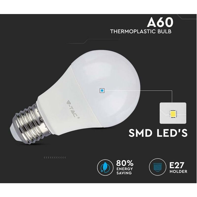 Pack Of 10 Pack Of 10 E27 9W A60 LED Bulbs - Warm White Light 4200K - 806 Lumen