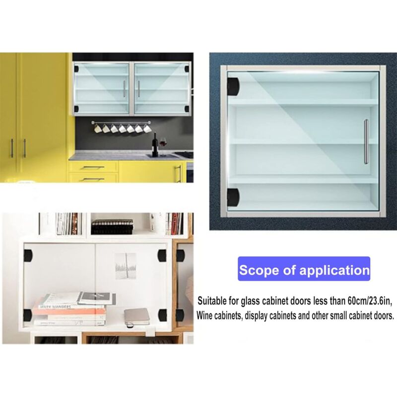 Glass Cabinet Door Hinge 4 pcs Wine Cabinet Clamp Display Door Hinge, Matte Black Zinc Alloy, No Drilling