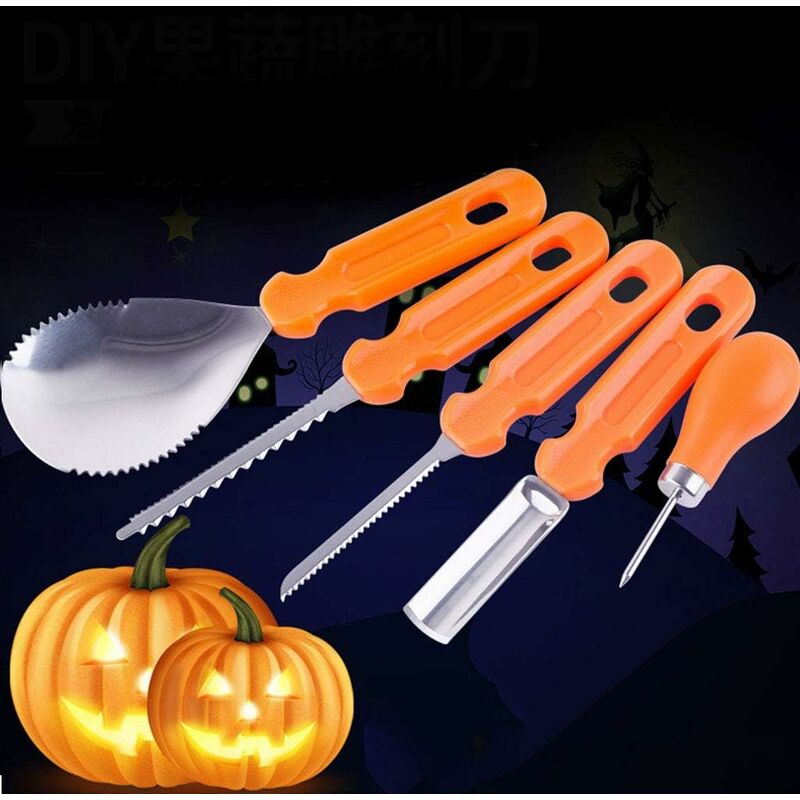 5 pcs Halloween Pumpkin Carving Tools Set Premium Quality Reusable Heavy Duty Stainless Steel Pumpkin Carving Tools For