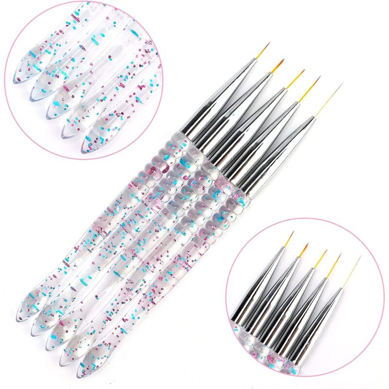 5 pcs 7/9/11/15/20Mm Nail Art Brush Set, Acrylic Crystal Liner Brush Nail Art Nylon Brush Head Nail Tools For Diy Design
