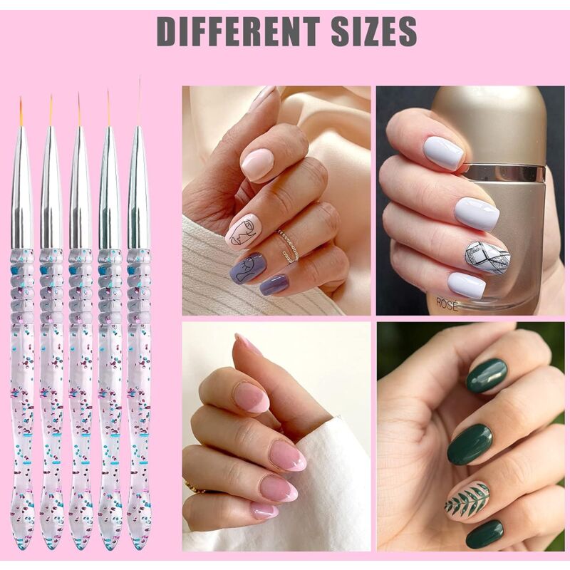 5 pcs 7/9/11/15/20Mm Nail Art Brush Set, Acrylic Crystal Liner Brush Nail Art Nylon Brush Head Nail Tools For Diy Design