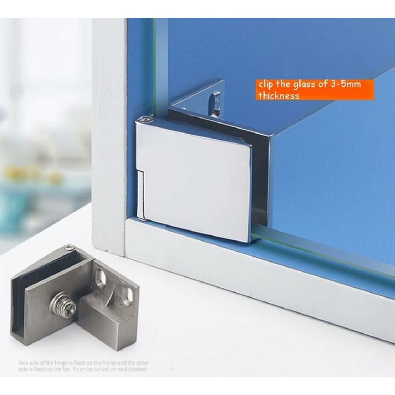 Pair / Frameless Glass Door Hinge Wine Cabinet Showcase Glass Door Hinge Side Mounted Embedded (Silver)