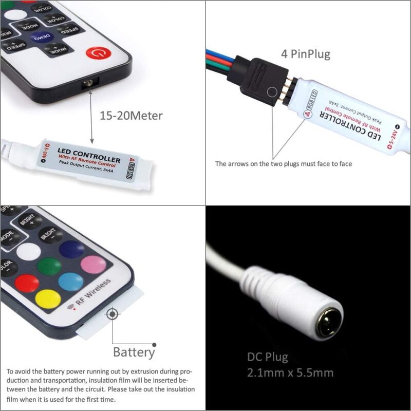 Ultrabright 17 Keys Rf Remote Control Wireless Remote Controller, 5V/12V/24V 12A Mini Controller For Rgb LED Strip