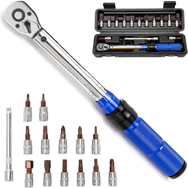 Bicycle Torque Wrench 1/4, Range 2-24Nm/17.7-212.4 In.Lb(Double Scale), Accuracy ±3%, 15 Pieces Bike Maintenance Kit