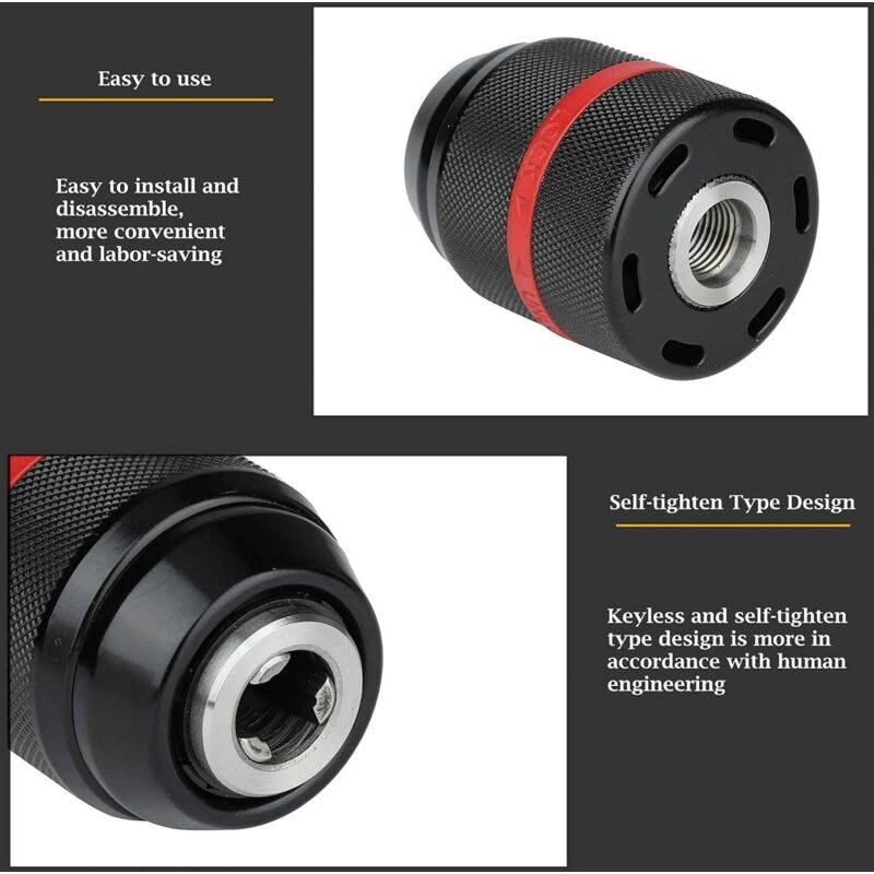 Keyless Drill Chuck, Drill Chuck, Cordless Drill Chuck, 1/2-20Unf 2-13Mm Mount Keyless Hand Drill Chuck Self-Tightening