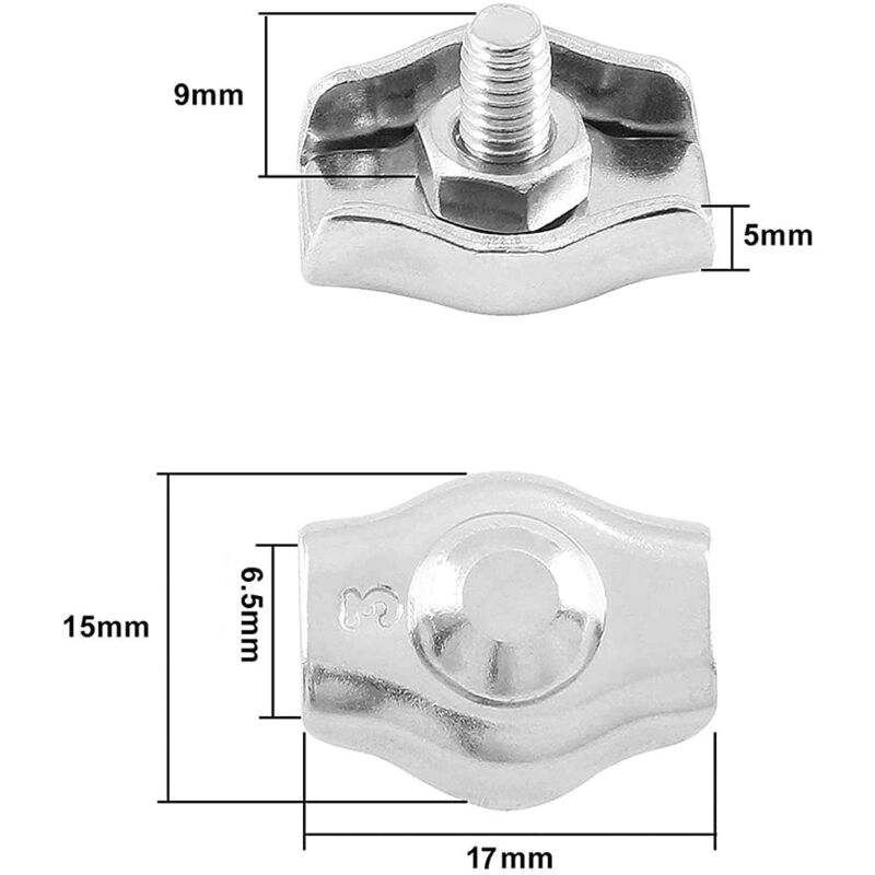 20 pcs Wire ROpe Clips Steel Cable Clamp M3 Wire ROpe Clips For 1.5Mm-3Mm Steel Cable Stainless Steel Cable Clamp For