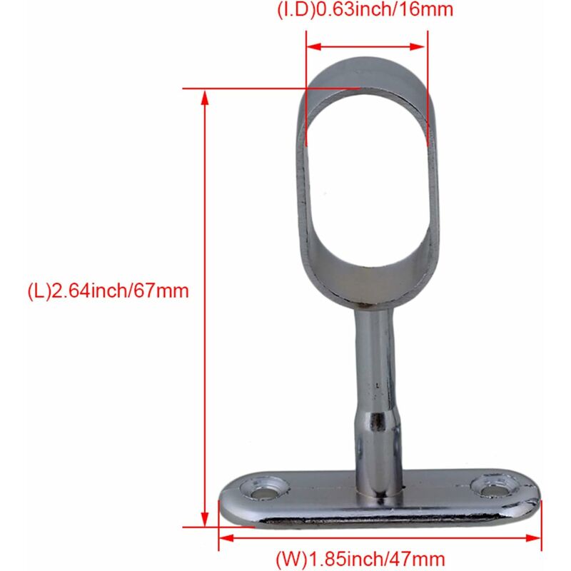 2 pcs 16Mm Silver Plated Zinc Alloy Oval Wardrobe Brackets