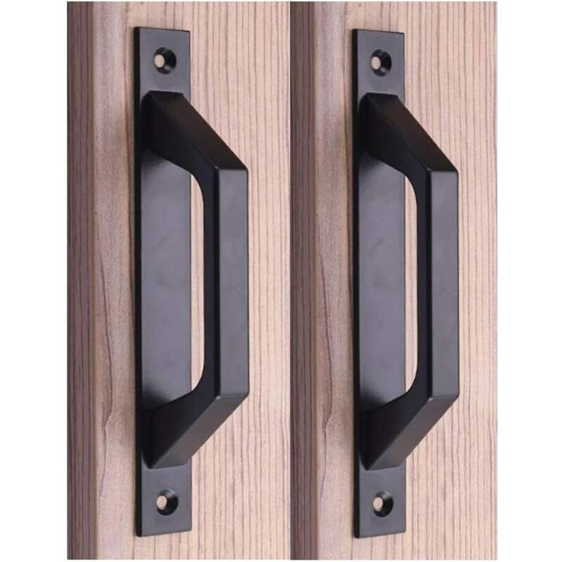 19.6Cm Wooden Handle Barn Door Pull Sliding Door Handle Carbon Steel (D Black)