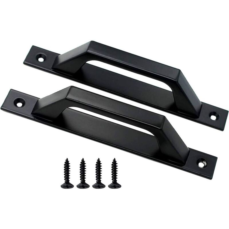 19.6Cm Wooden Handle Barn Door Pull Sliding Door Handle Carbon Steel (D Black)