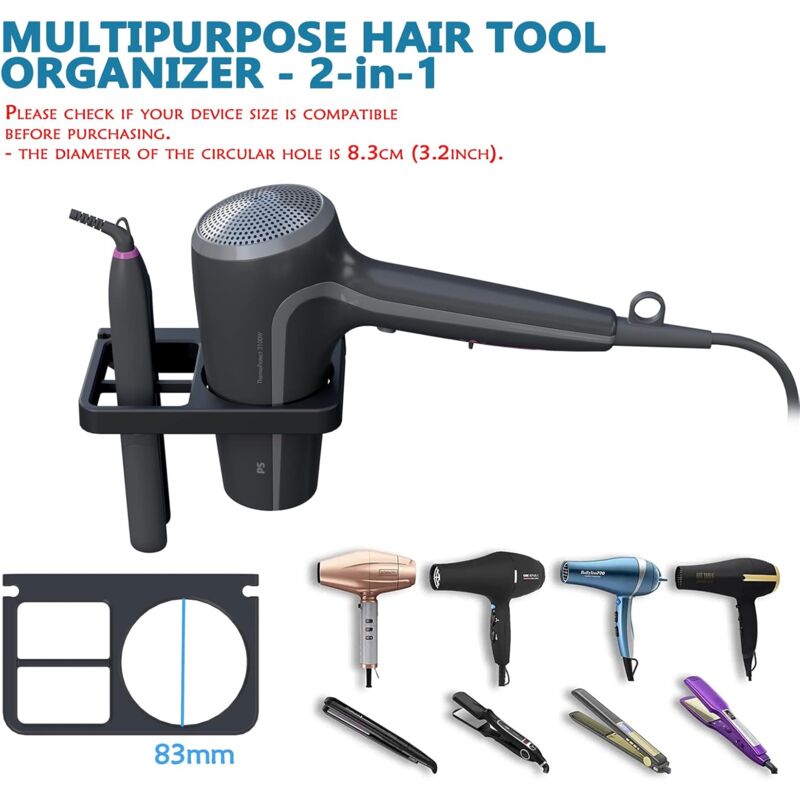 Hair Dryer & Hair Straightener Holders, Universal Wall Mount Organizer Accessories