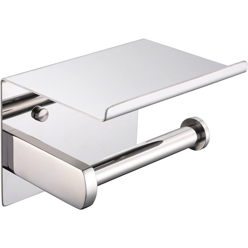 Toilet Paper Holder, Sus 304 Stainless Steel, Polished Chrome, Modern Toilet Paper Holder With Phone Shelf, Bathroom