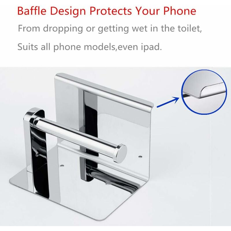 Toilet Paper Holder, Sus 304 Stainless Steel, Polished Chrome, Modern Toilet Paper Holder With Phone Shelf, Bathroom