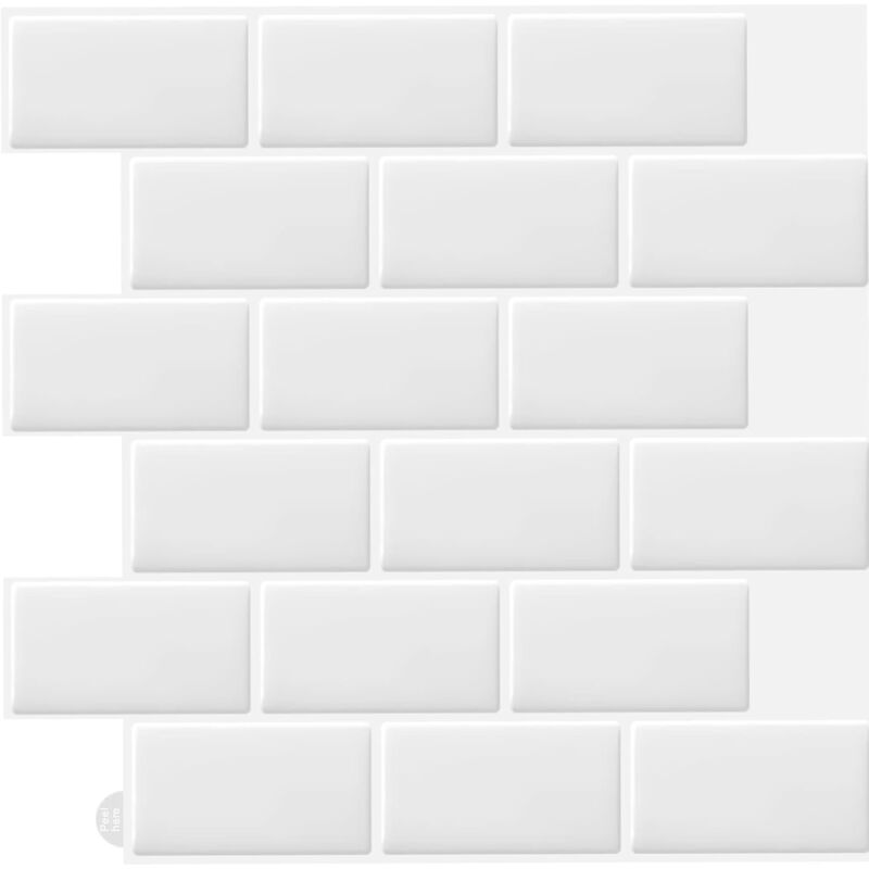10 pcs White 3D Wall Tile Sticker Kitchen Bathroom (30.5X 30.5Cm)