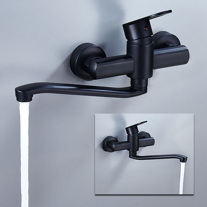 Single Handle Kitchen Faucet Wall Mounted High Quality Brass Body Black Projection 200Mm（G1/2）