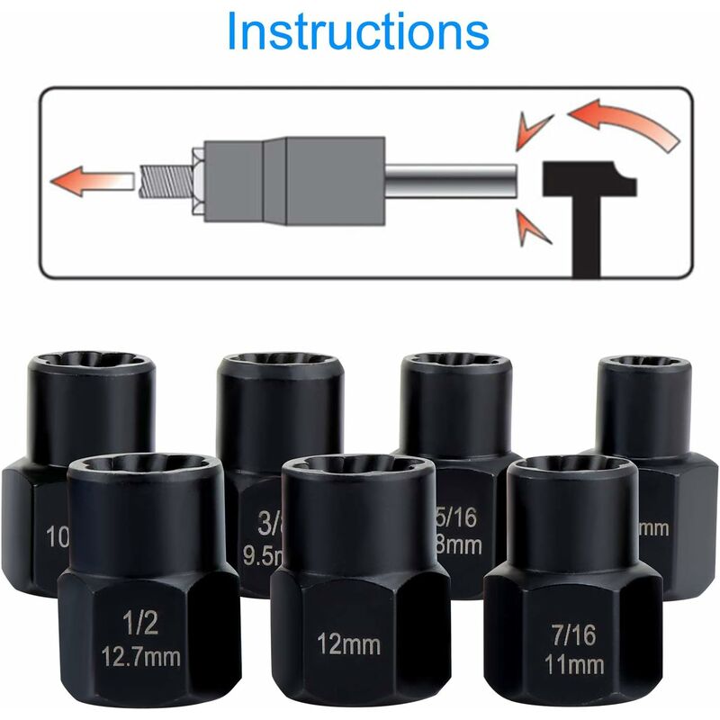 Socket Sets, Nut Extractor, DAmaged Bolt Extractor Socket (13 pcs)
