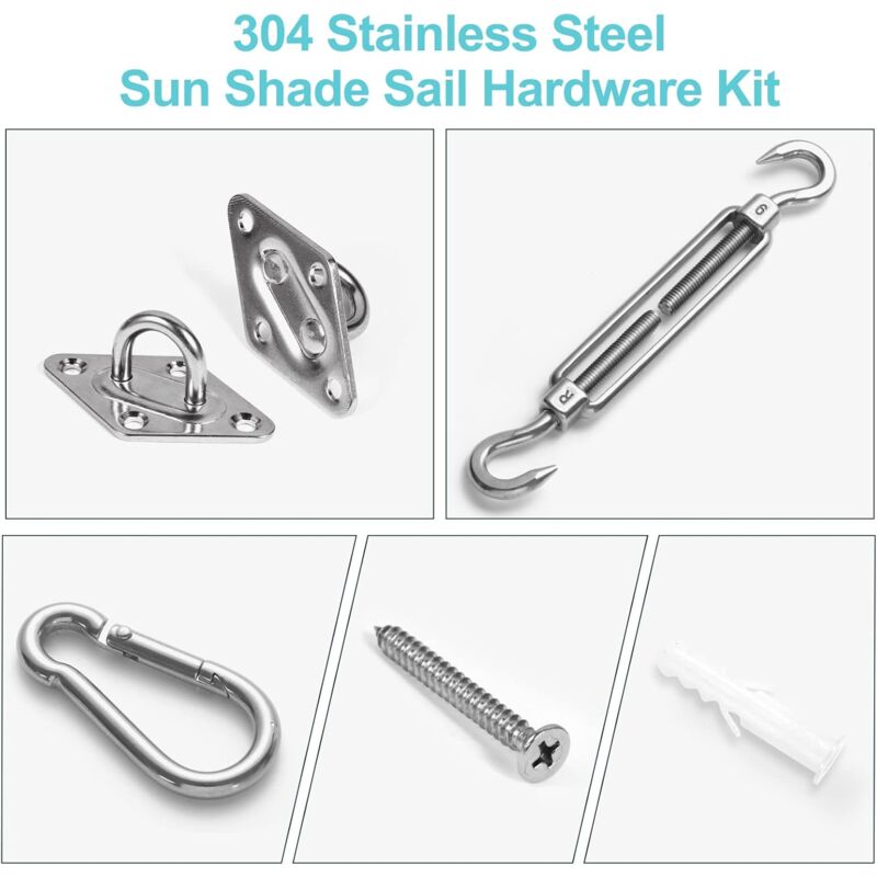M6 Shade Sail Fixing Kit, Stainless Steel Sun Shade Sail Fixing Kit For Triangle And Square, Rectangle, Sun Shade Sail