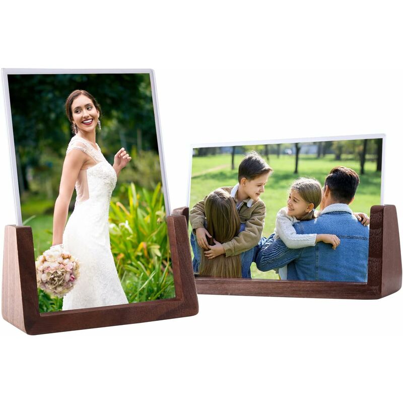 6 Inch Photo Frames 2 pcs Set, Wooden And Acrylic Glass Picture Frame For Tabletop Home Decor