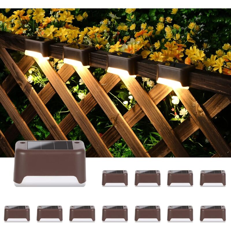 12 Pack Solar Lights Waterproof Solar Powered Lights For Deck, Stairs, Fence, Yard, Patio And Driveway (Warm White)
