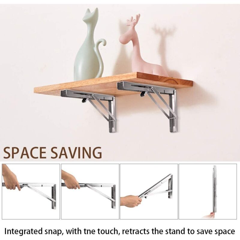 250Mm Folding Wall Shelf, 2 pcs Stainless Steel Folding Bracket, Garage Shelf Support Frame, Heavy Duty Bracket For