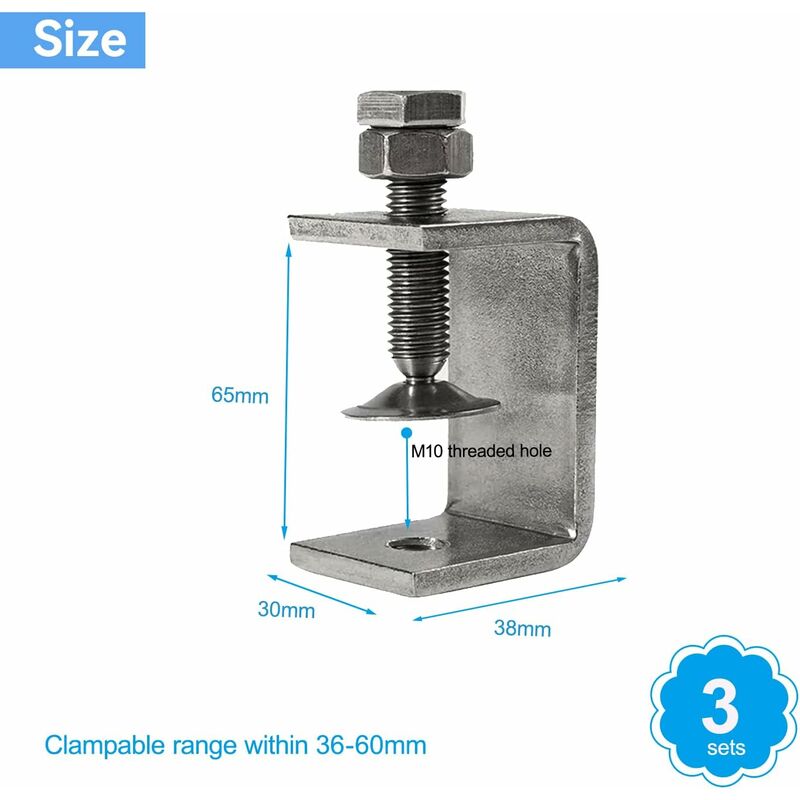 3 pcs 65Mm Heavy Duty 304 Stainless Steel C-Clamps, For Clamps, Pliers And Turnbuckles, Woodworking Tools, Diy & Auto
