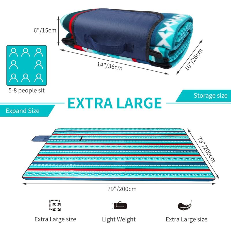 Waterproof Picnic Blanket 200 X 200Cm - Outdoor Picnic Blanket - Insulated Fleece Picnic Mat - Large Picnic Blanket