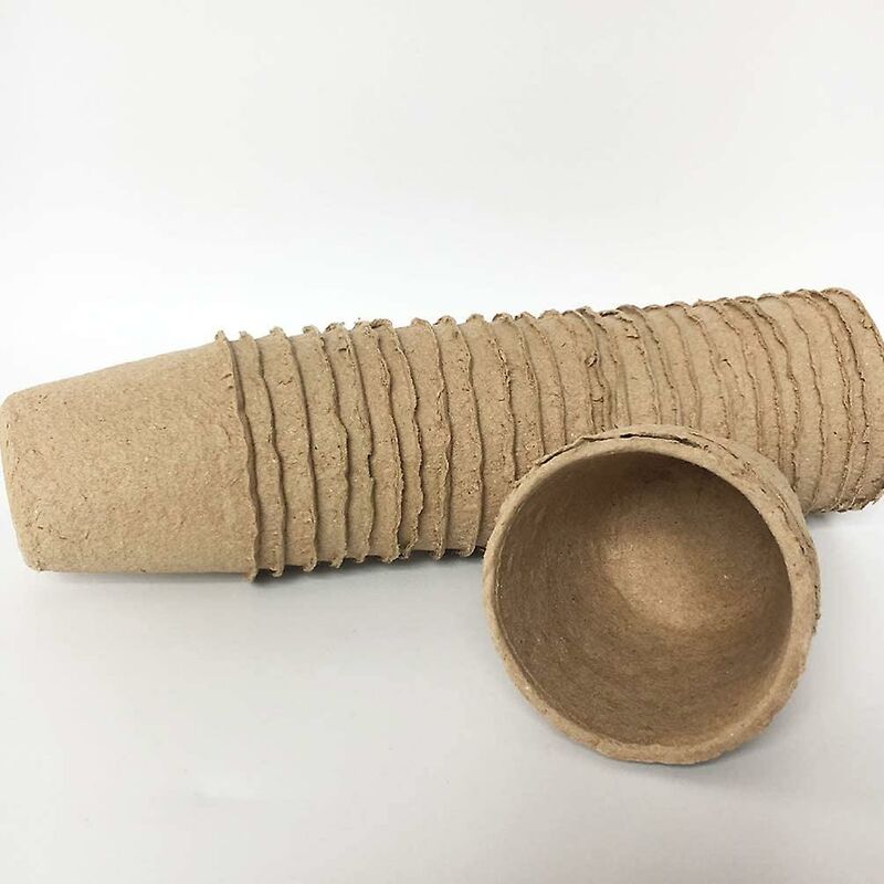 50 Pack ROund Fiber Pot 6X6Cm Seedling Pot Starter Pots Kits Gardening Pot For Seeds Plants