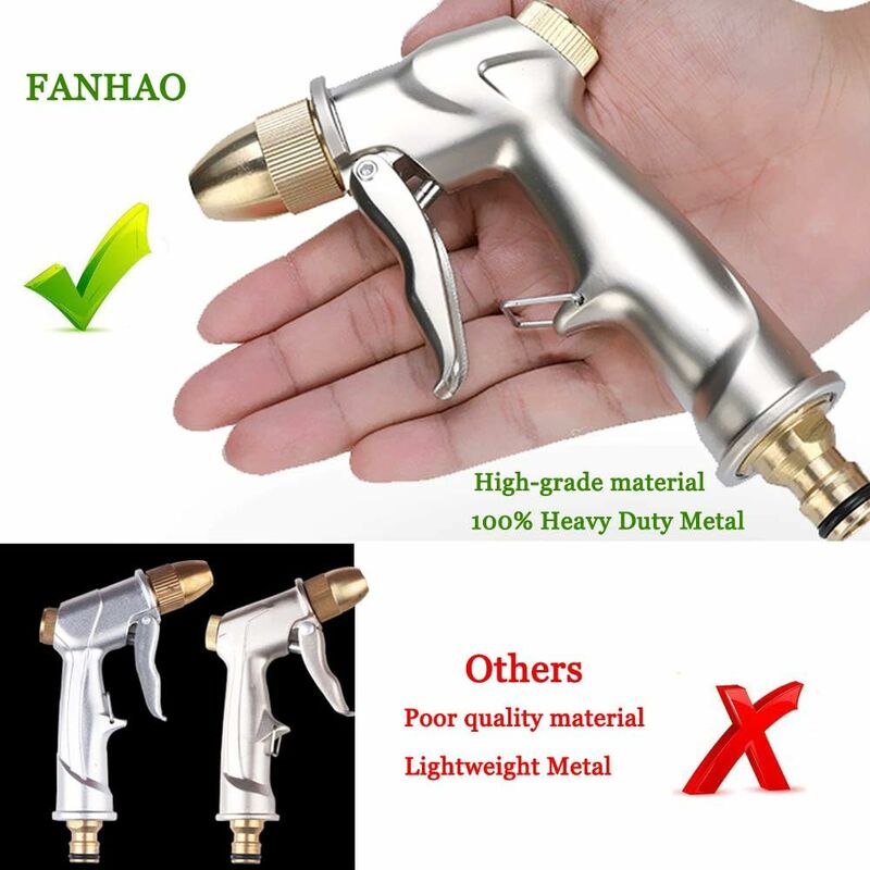 Garden Hose Spray Gun With Full Brass Nozzle, 100% Metal Heavy Duty Water Gun, High Pressure Spray Nozzle For Watering