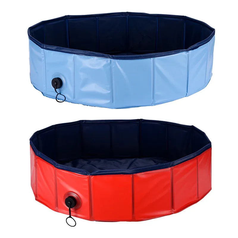 Foldable Dog Pet Pool Bathtub, Red, L