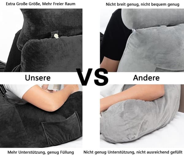 Extra Large Back Cushion with Armrests for Bed and Sofa Reading Sitting Support