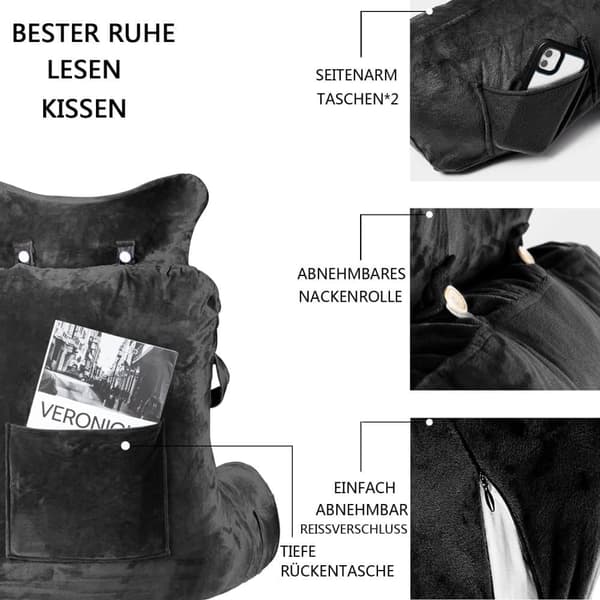 Extra Large Back Cushion with Armrests for Bed and Sofa Reading Sitting Support