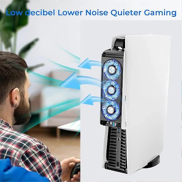 Cooling Fan for PS5 with Quieter Fan LED Light and USB3.0 Hubs