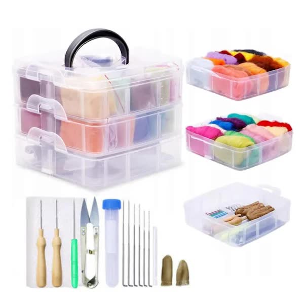Needle Felting Set with 24 Colors Wool Carded Fleece Felting Complete Needle Felting(Keep away from children)