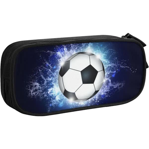 Soccer Pencil Case Blue with Zipper, Spacious and Durable Soccer Theme Sports Pencil Case